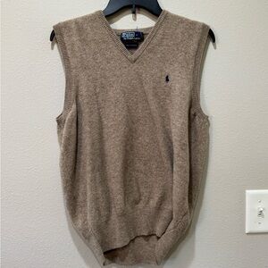 Ralph Lauren Polo V-Neck Sweater Vest in Taupe Brown